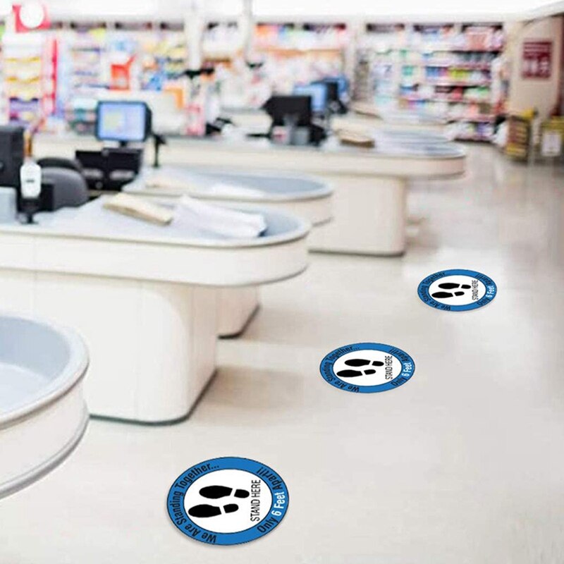 10PCS Keep Distancing Floor Decal Safety Floor Sign Marker Maintain 6 Foot Distance Floor Sticker (Blue)