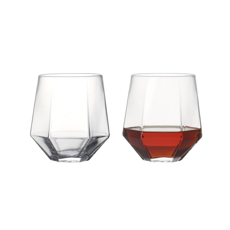 Set  of 2 350ml handgjorda blåst polygon whiskyglas för bar hushålls dagliga vattenglas för blandat dricksglas
