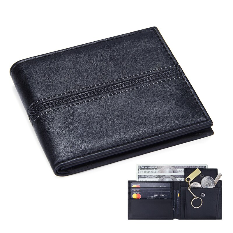 Cartera de lujo de cuero sintético para hombre, billetera masculina de cuero sintético, con tarjeteros pequeños y plegables, monedero de negocios: 8286 Black