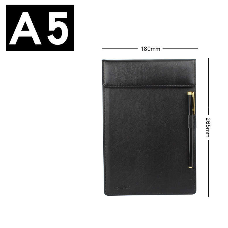 A4 a5 a6 udklipsholder m / penholder pu læder magnetisk fil papirprofil klipstav skrivetavle padmåtte (sort brun rød): A5 sorte