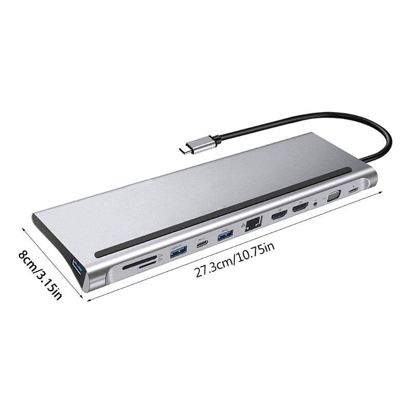 USB C centro A HDMI 12 in1 VGA RJ45 Gigabit Ethernet Adattatore di Alimentazione molo PD Caricatore Y5LA
