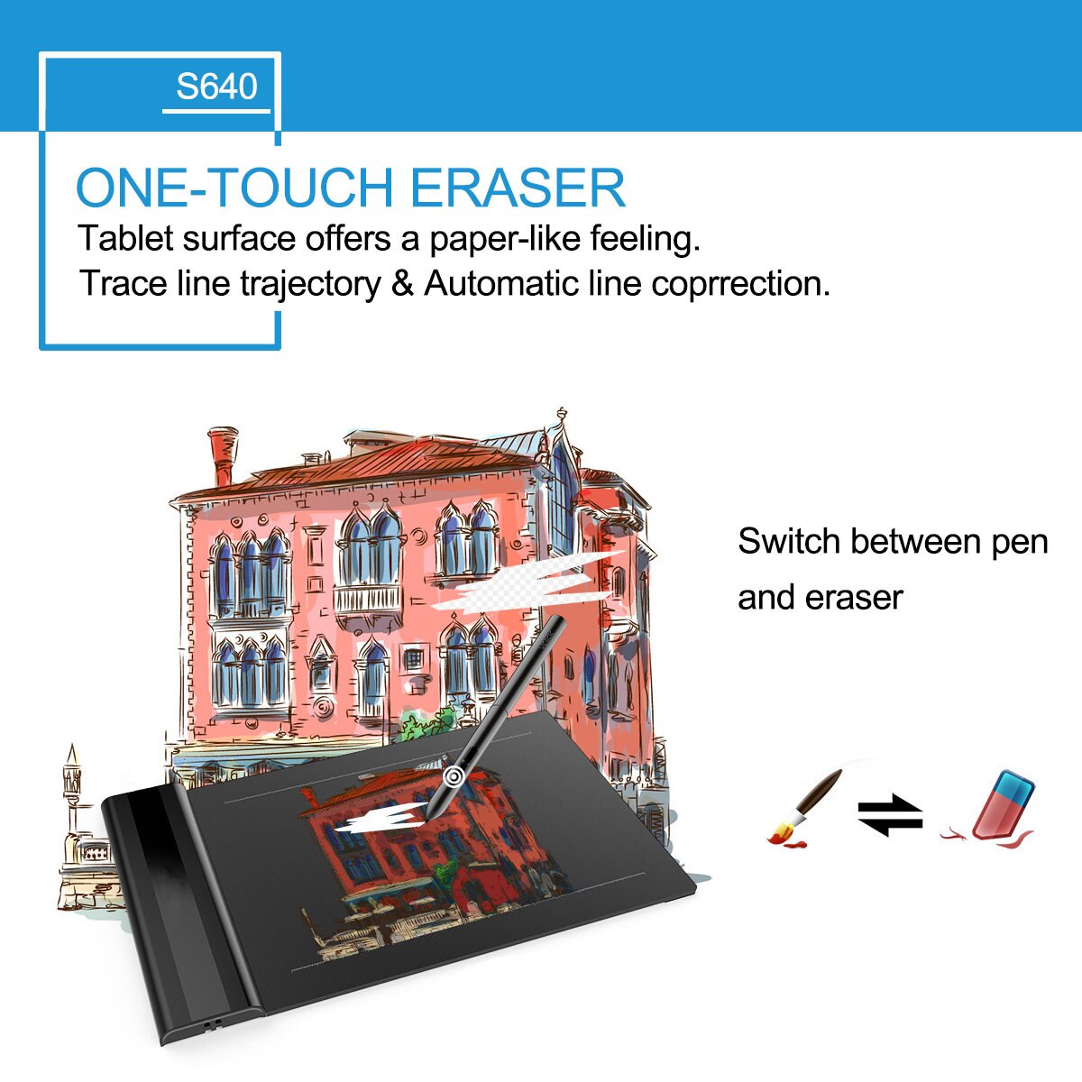 S640 Grafische Tekening Tablet 6X4 Inch Met Gratis Pen 8192 Niveaus Digitale Tablet Online Onderwijs & Leren Voor beginner