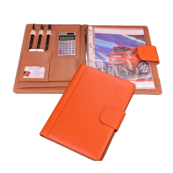 Classeur à anneaux a4 en cuir PU avec classeur-orange/marron/noir