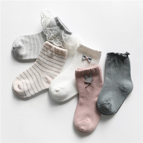 Chaussettes en coton pour filles, 5 pièces, en dentelle, avec nœud, Style princesse, accessoires pour enfants, automne et hiver: style 1 / S 0to1Years