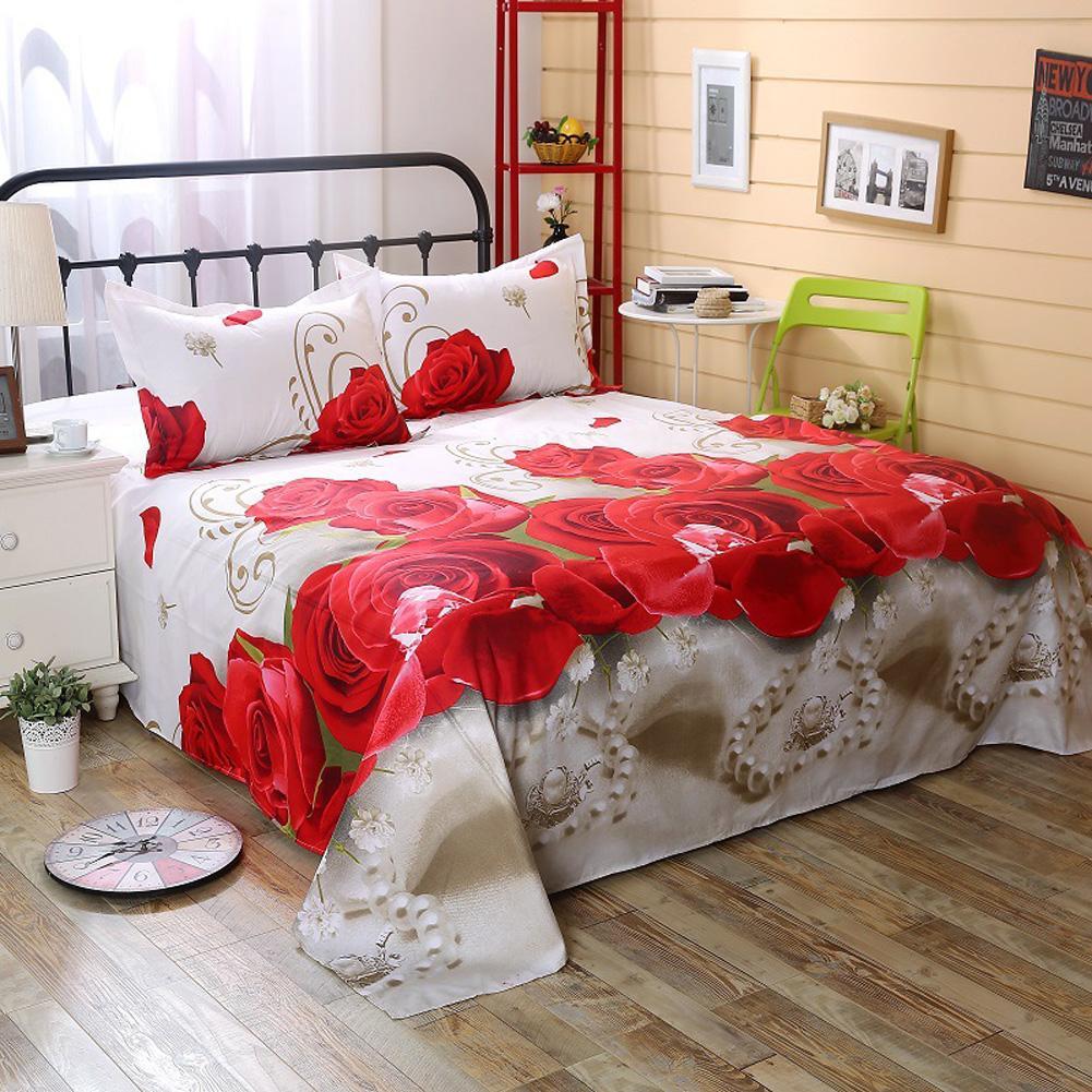 Juego de sábanas de poliéster con estampado 3D, ropa de cama plana con de flores, 230x230cm, fundas de almohada 2psc: 50x70cm, 3 piezas: A