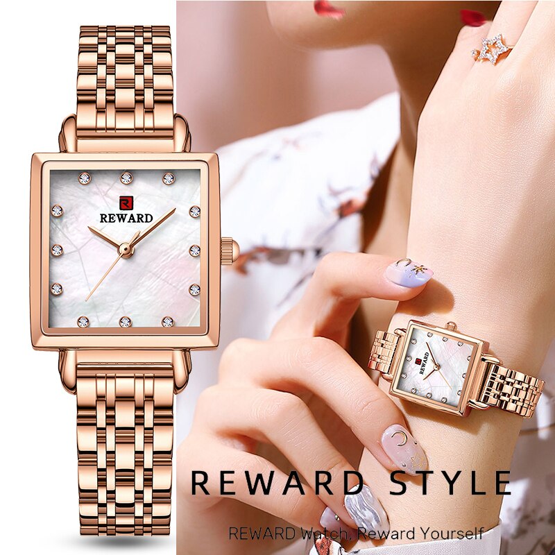 Reloj de cuarzo cuadrado para mujer, pulsera de acero inoxidable de oro rosa Simple, resistente al agua, 2022