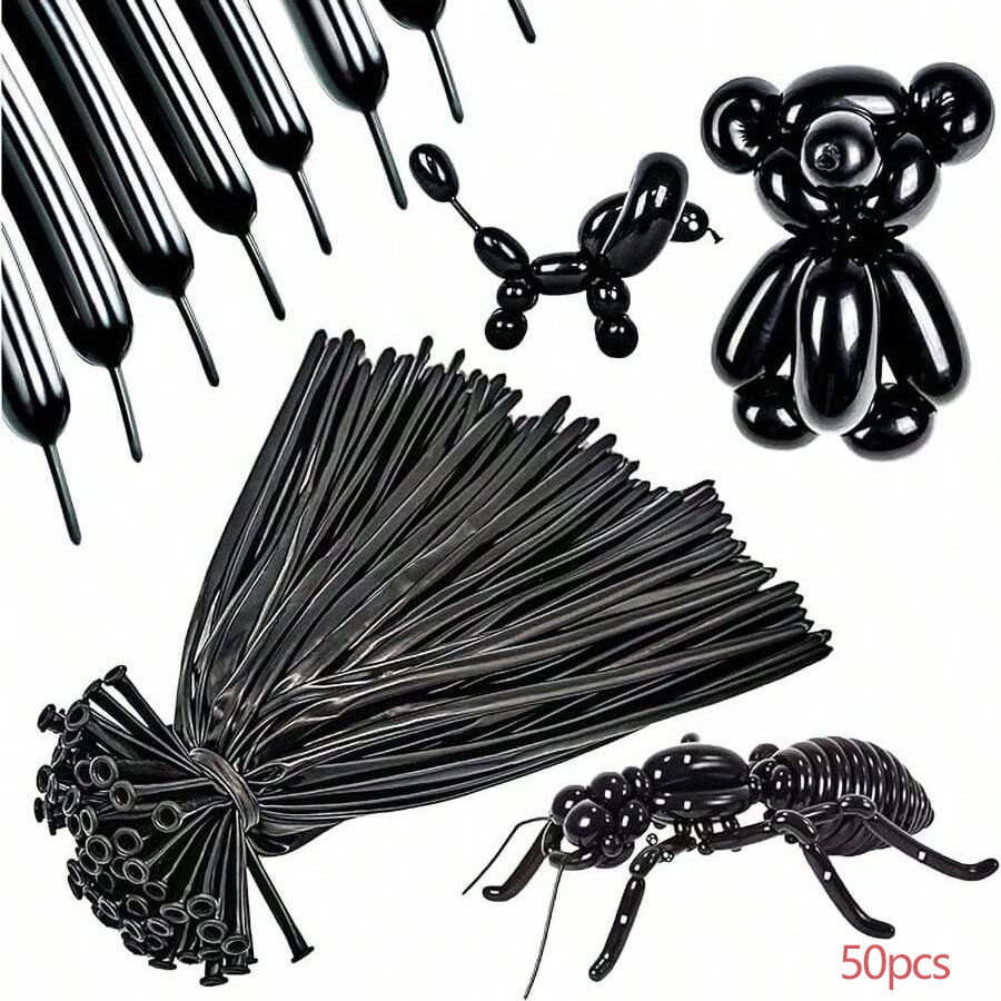 50 pezzi/100 pezzi palloncini per feste, palloncini lunghi, neri, animali con palloncini, palloncini torcere, modellazione di animali con ghirlanda di palloncini per feste: nero