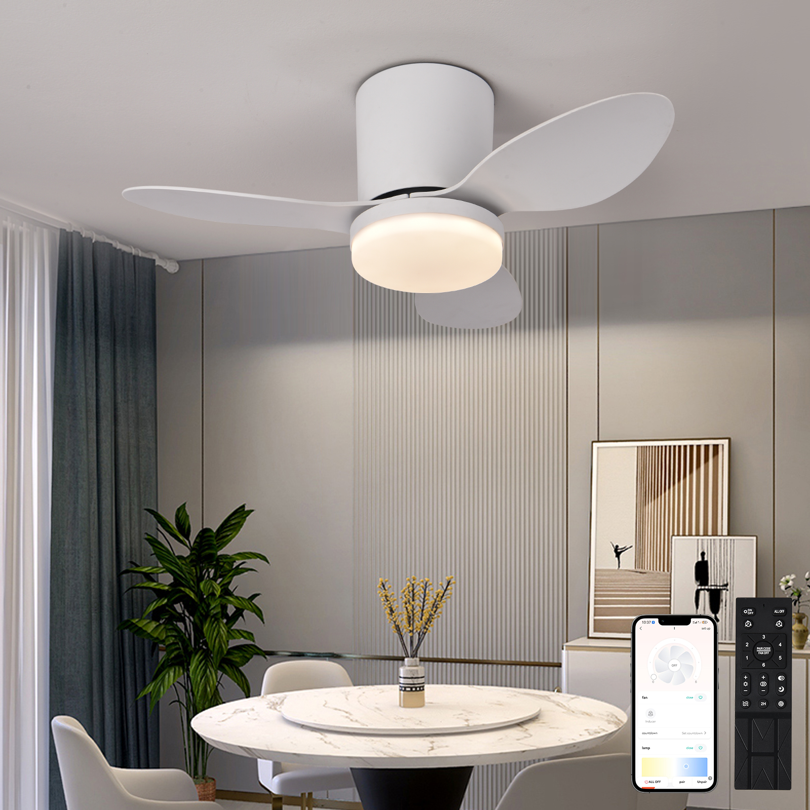 Luz LED moderna para ventilador de techo, decoración de habitación, luz decorativa de suelo bajo, luz de ahorro de energía con ventilador en dormitorio y hogar