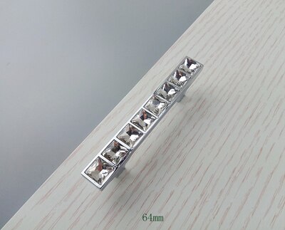 Tirador de mueble de diamantes de cristal Real, herrajes de puerta corredera, Tiradores para cajón o armario, gabinetes de cocina, tiradores de tirador de armario: 64mm