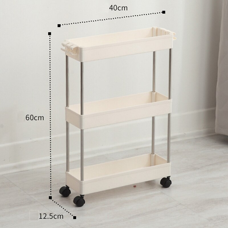Bathroom Storage Rack 3 Layers Kitchen Narrow Cabinet Living Room Space Shelf Home Furniture Movable Wheels Shelf