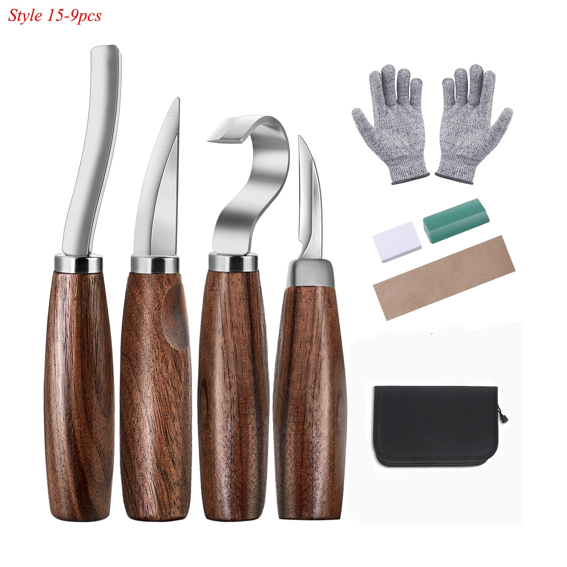 Wood Carving Tools Set Hook Carving Knife Kit for Beginners Detail Wood Knife Whittling Resistant Gloves Leather Sheath