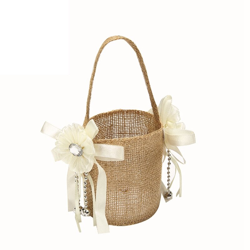 Ślub koronkowy jutowy kwiat kosz lniany uchwyt Vintage rustykalny ślub ceremonia dekoracja stołu Baby Shower Party cukierki prezent torba: Oliwa