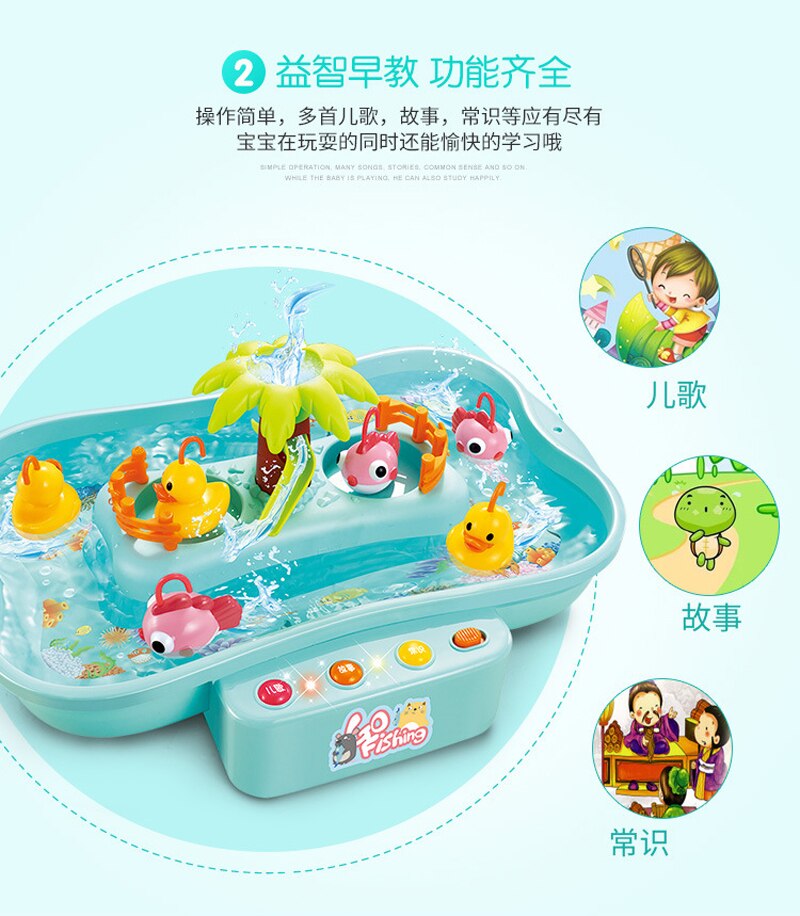 freundlicher Emulational Elektrische Dreh Angeln Spielzeug einstellen Echt Wasser Fluss Ente Fisch Spielzeug Hydrodynamischen Zyklus Musik &Ampere; LED Fisch Schwimmbad einstellen