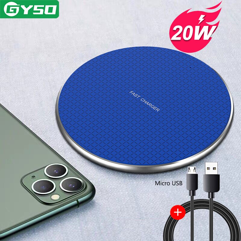 GYSO-cargador inalámbrico rápido para iPhone, Samsung, Huawei y Xiaomi, 20W, Qi: 20W Blue