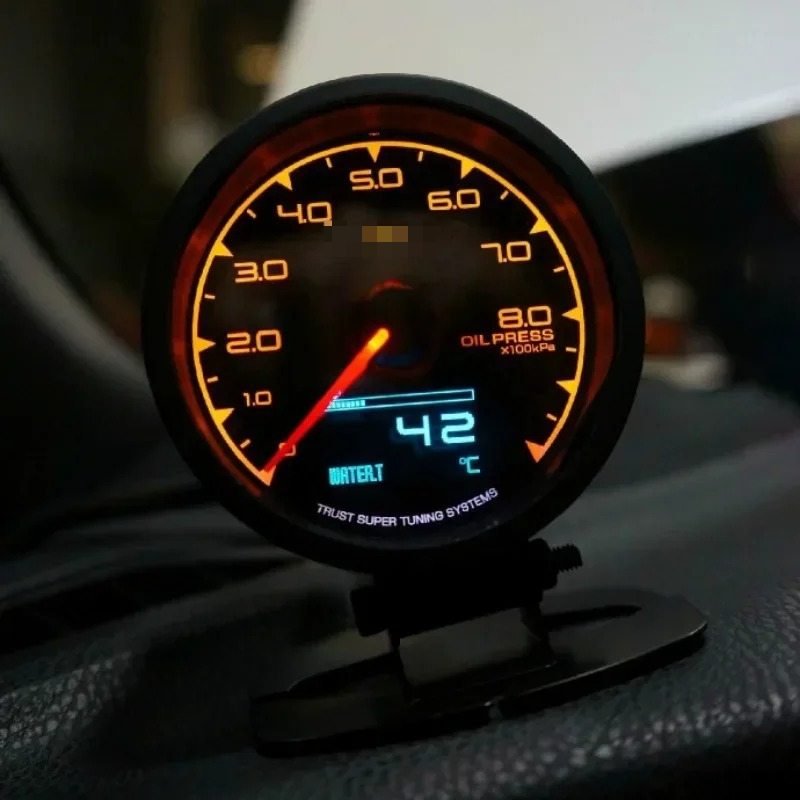 Greddi Messgeräte 62 mm 7-Farben-Schub-Messgerät, Auto-Messgerät, Multi D/A, LCD-Anzeige, Ölpresse, Drehzahl, Turbo-Vakuum-Wassertemperatur mit Sensor