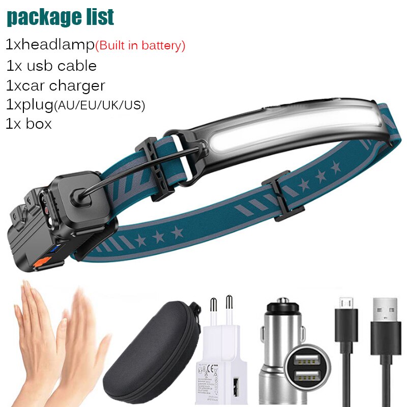 zoom+ Sensor Led XPG + COB Scheinwerfer 2000mAh 18650 USB Kopf Lampe Tragbare Flutlicht Taschenlampe Wasserdichte Laterne: Type-B  package H