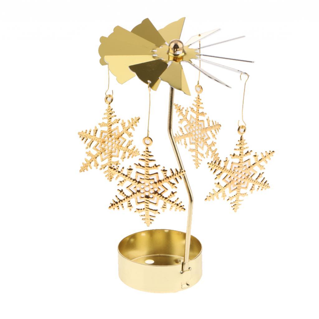 Weihnachten Windmühle Dekor rotierende Kerze Teelichthalter Kerzenständer Ornament-Schneeflocken Elf Stern Herz Baum Rentier: YELLOW