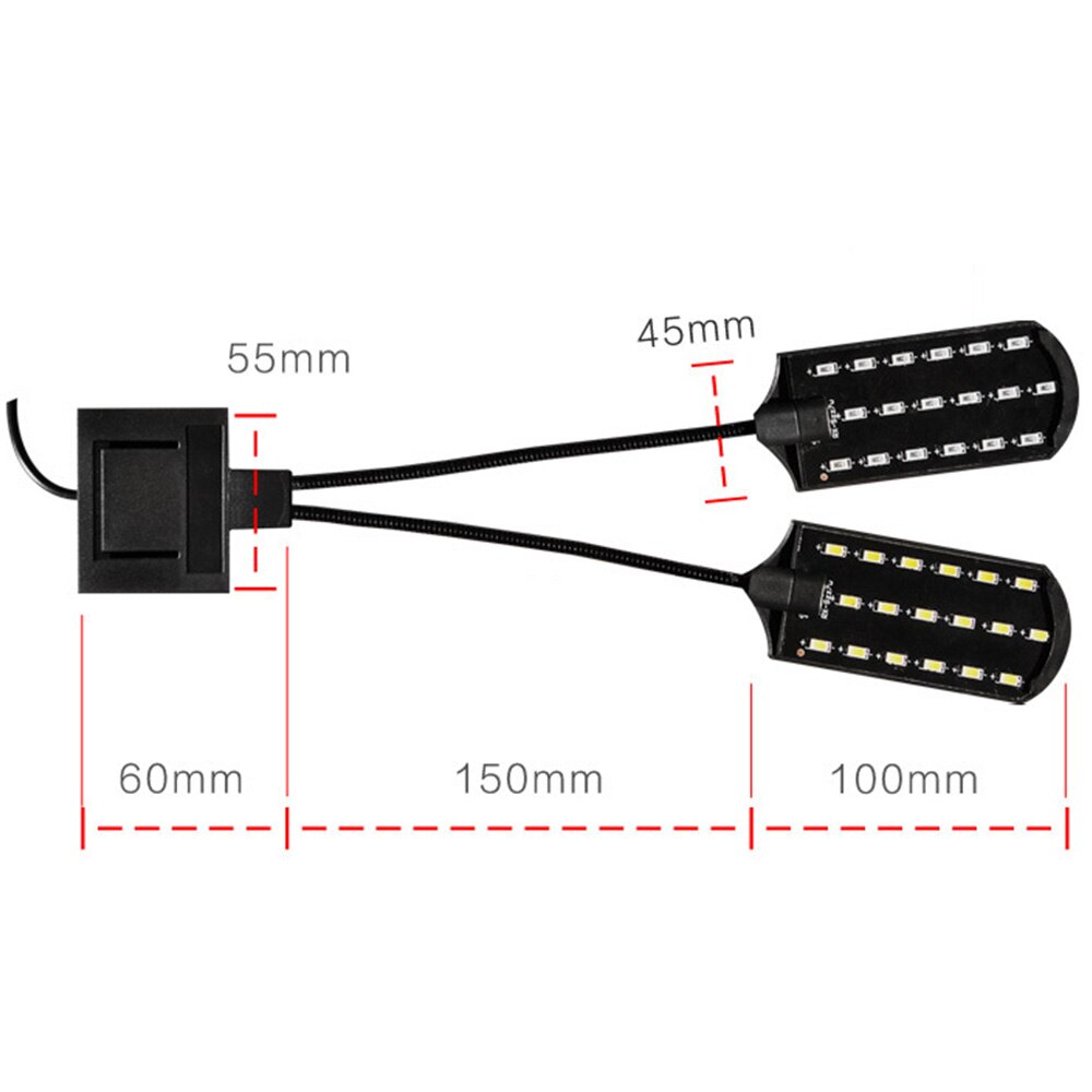 LED Double Head Aquarium Fish Tank Light 15W 32 LED Aquarium Planted Clip Lamp White LED Lighting