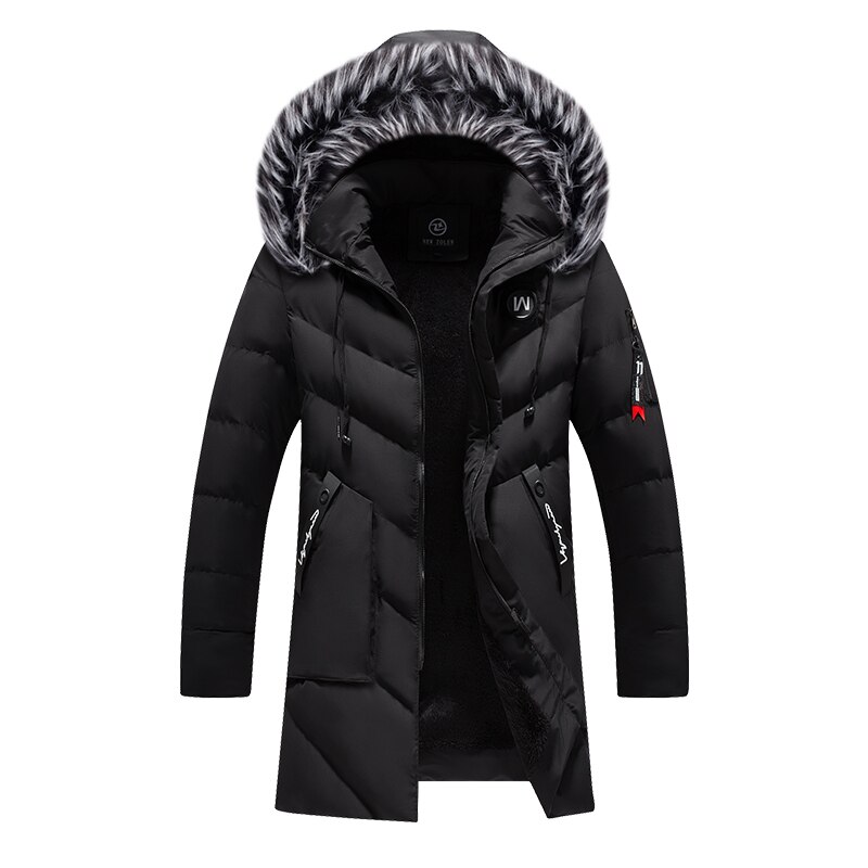 Menn/kvinner lang jakke pels hette vinterfrakk herre varm solid glidelås menn jakke vindsperre klatring yttertøy manteau homme hiver: Hq918 svarte / M