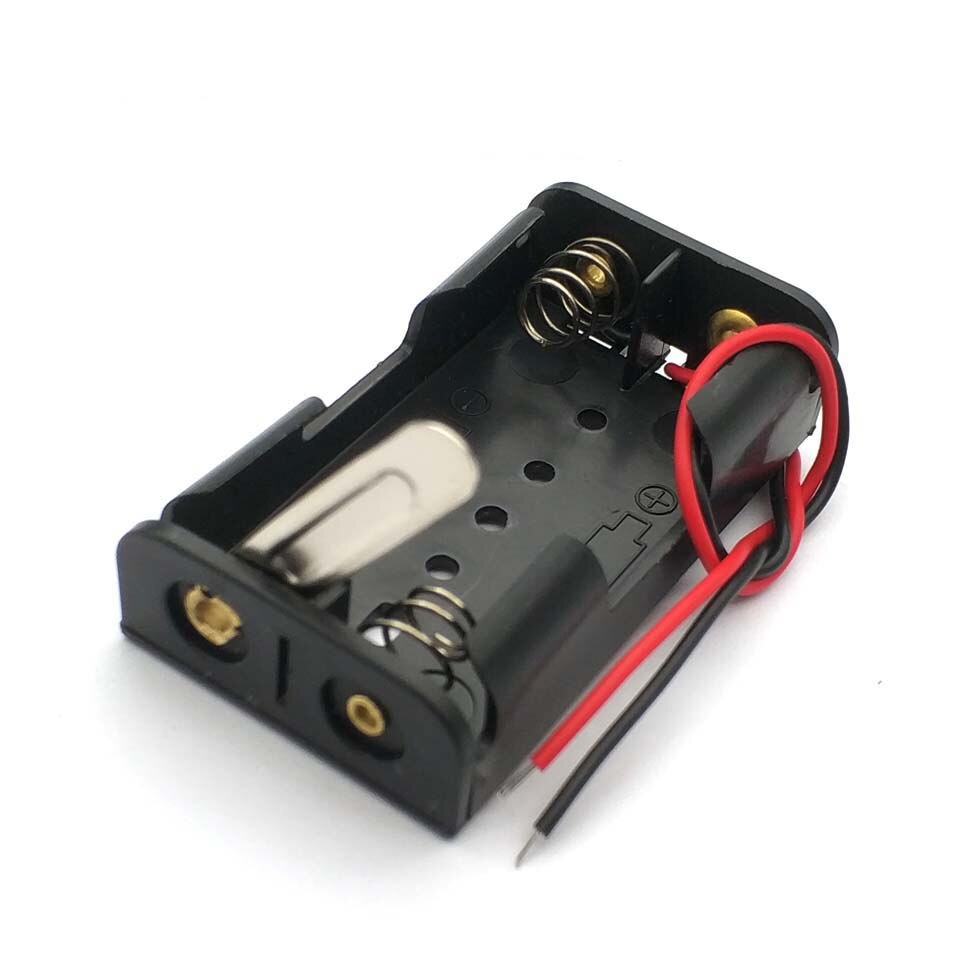 Filaire 2X1.5 V AA support de batterie boîte de rangement en plastique noir avec plaque de métal Robot expérience