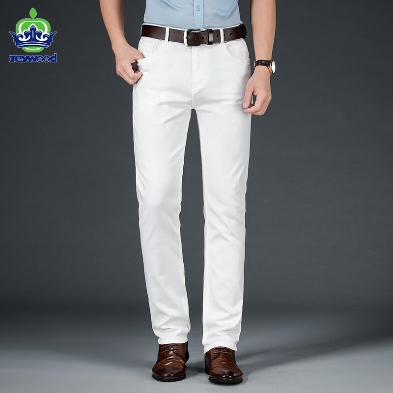 Pantalones vaqueros blancos para hombre, Corte recto de negocios de estilo clásico informal, modernos, suaves, avanzados, 40, primavera y otoño, novedad de