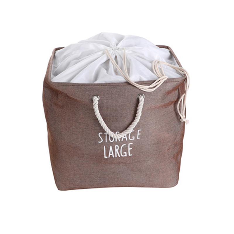 Cesta grande de tela para guardar ropa, cesta cuadrada para la colada, con cordón, organizador de libros, ropa, juguetes: Brown / L