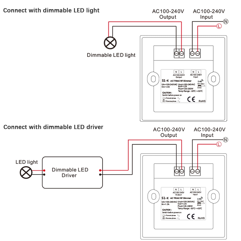 Regulador de intensidad de CA Triac LED, 220V, 230V, 110V, controlador de interruptor de empuje regulable para lámparas de Bombilla LED (Blanco/negro)
