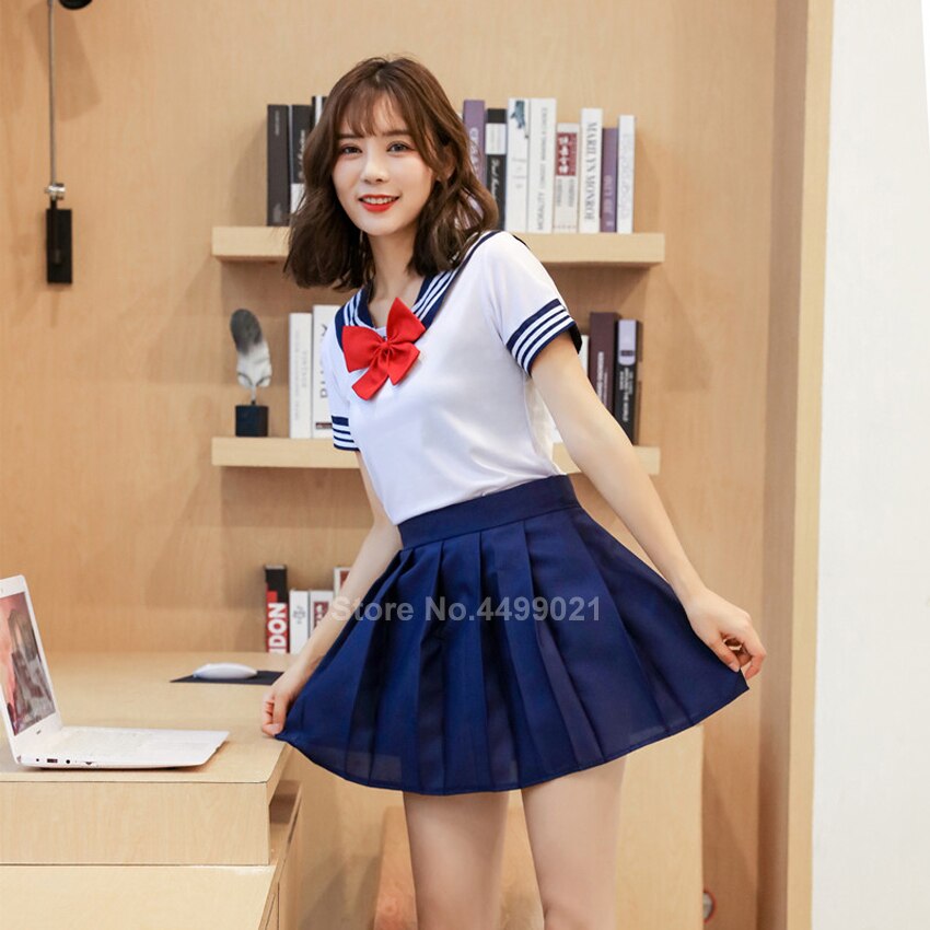 Uniformes escolares sexys para mujer, disfraz de Cosplay de de Sailor para estudiantes, traje japonés de manga corta JK, falda femenina plisada