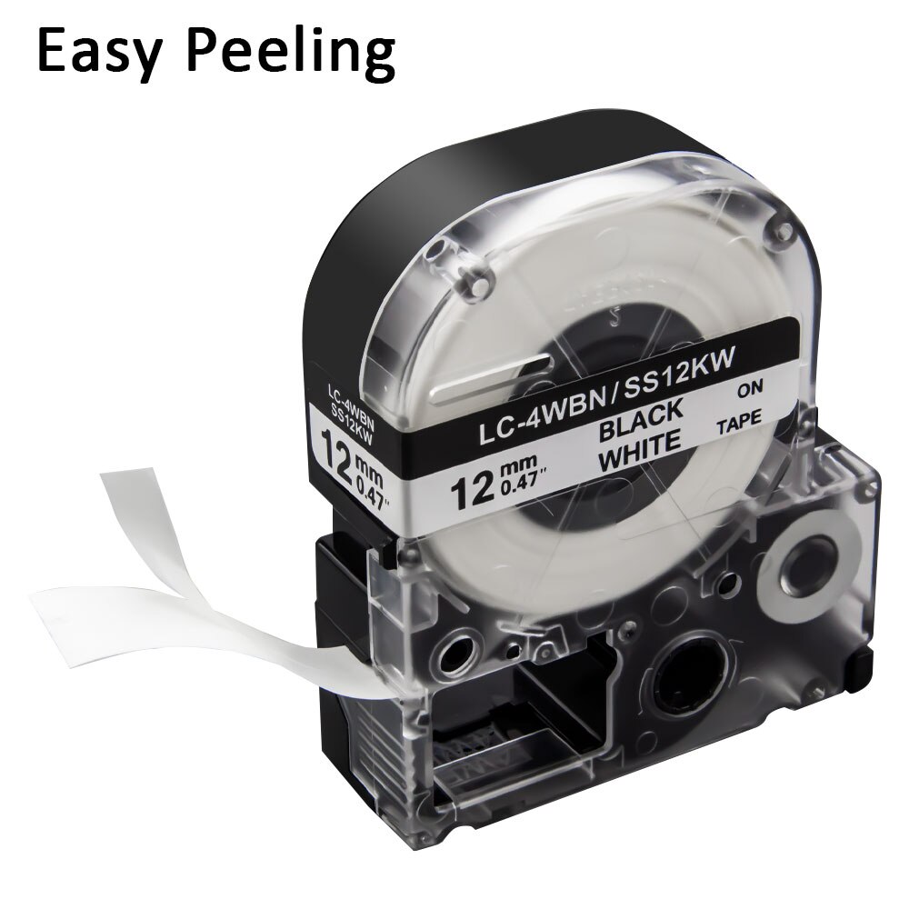 Ecowell 5pcs 12mm SS12KW LC-4WBN Black on White Compatible for Epson LW-300 LW-400 LW-600P LW-700 LC-4WBN9 Printer label maker