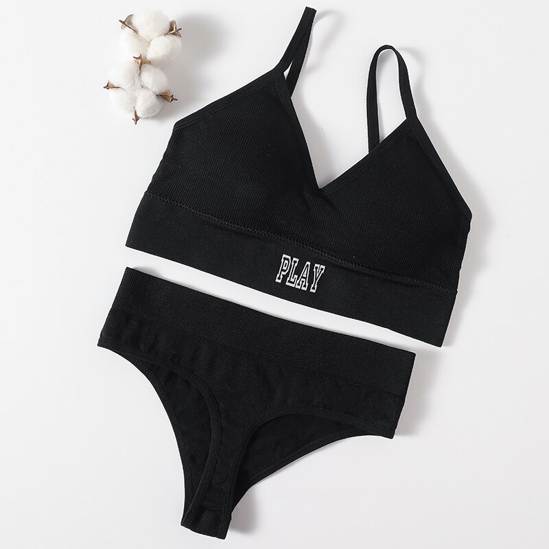 Conjunto de Sujetador deportivo sin costuras para mujer, tangas sexys de tiro alto, bragas sin aros, ropa interior cómoda, lencería femenina: Beige / L