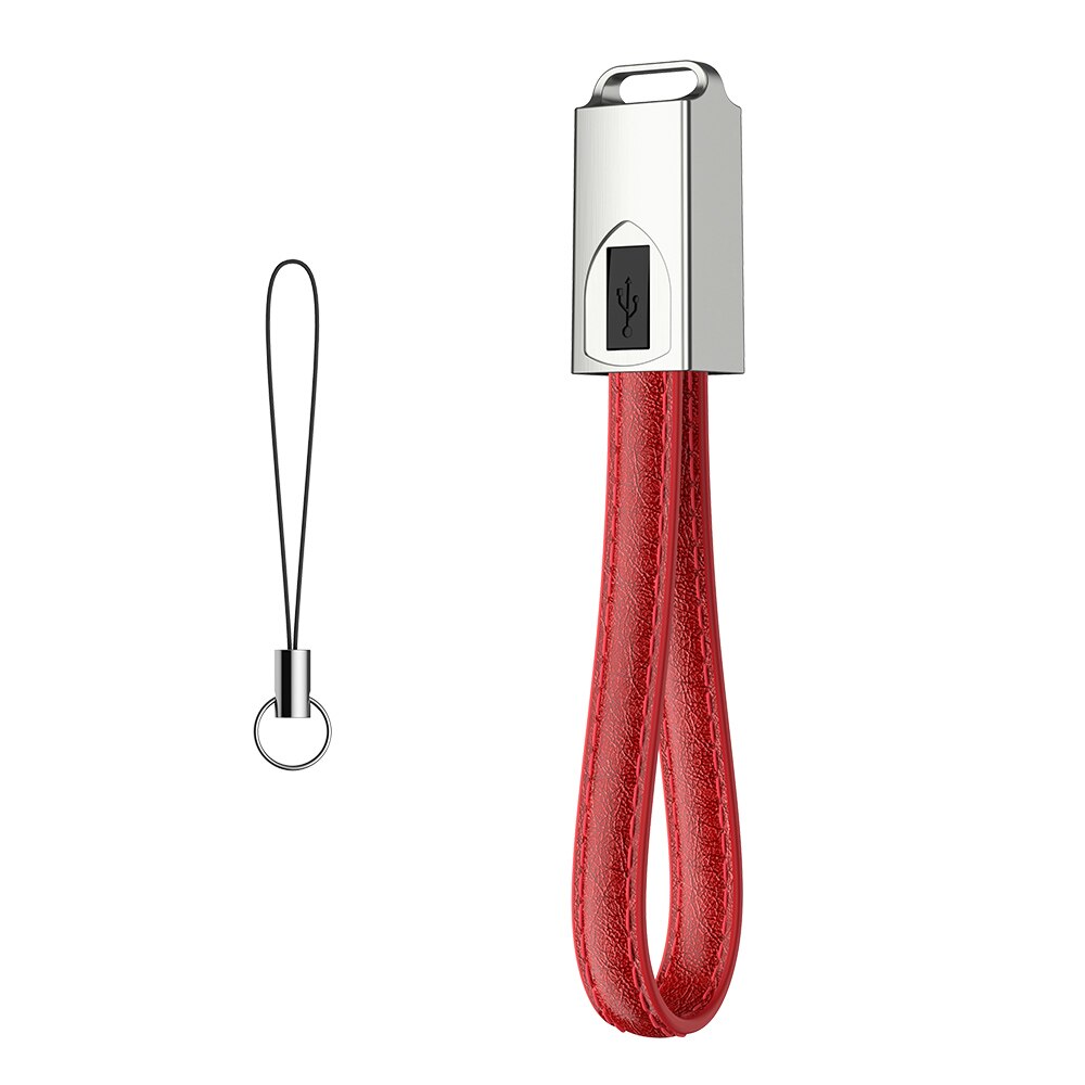 Raxfly Lederen Sleutelhanger Ring Usb Kabel Voor Saumsung Iphone 11 Pro Max Xr 20Cm Micro Usb Kabel Usb 1.8A opladen Data Draad: Red / For iPhone