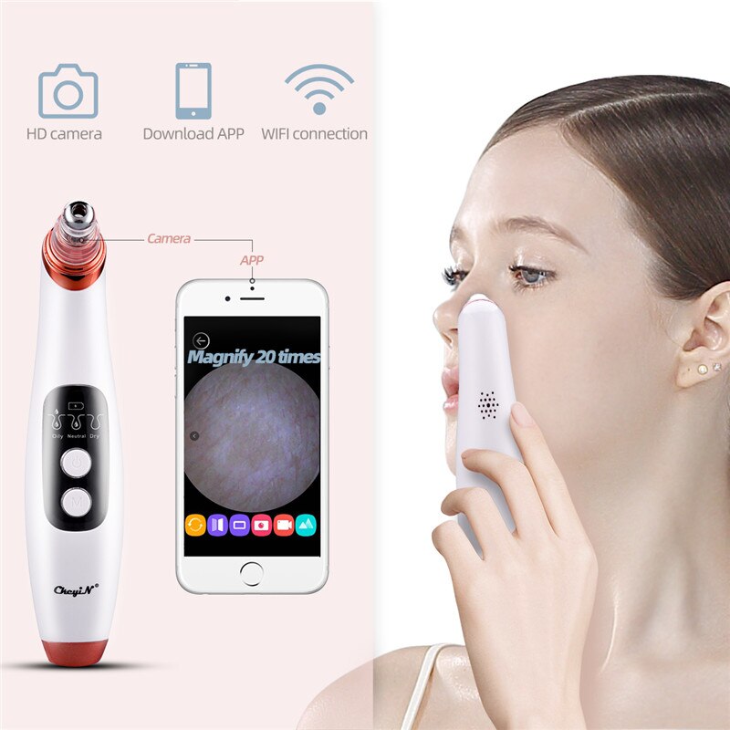 CkeyiN Visual Blackhead Remover with Camera WIFI Pore Vacuum Cleaner 20x Magnification Acne Comedone Extractor Suction Tool 48