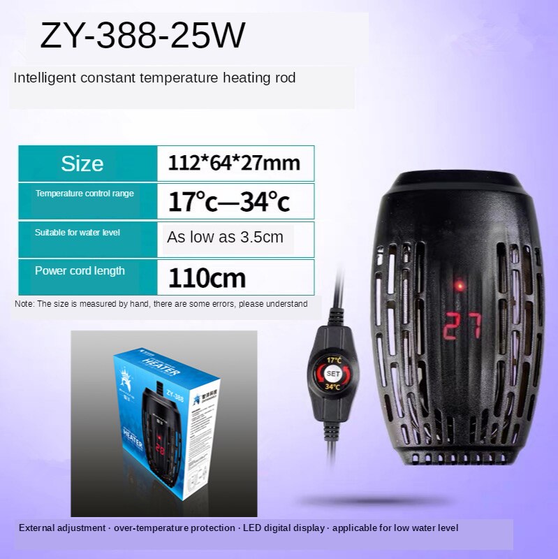 Mini acuario de tortugas Intelligence de 220V Calefacción Automática de temperatura constante varilla Tortuga pequeña calentador de acuario: ZY-388-25W