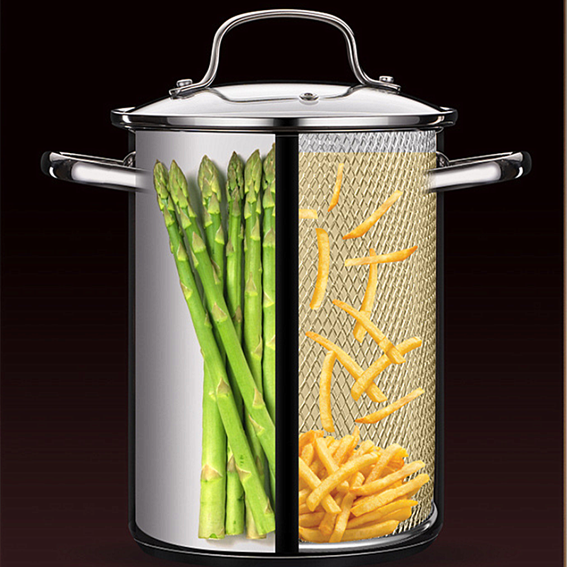 Boussac 304 Rvs Friteuse Asperges Pot Hoge Amall Soep Pot Friteuse Huishoudelijke Olie-Besparing Soeppan Koken pasta Pot