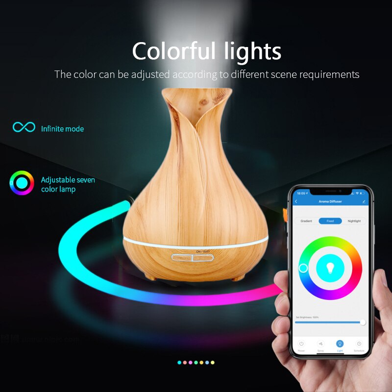 Tuya Smart Humidifier with Colorgul LED Light WiFi Aroma Diffuser Timer Wireless Control Work with Alexa Google Home Compatible