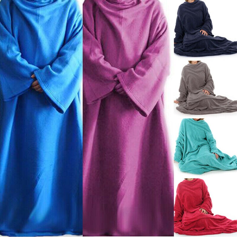 Kvinder mænd varm blød koral fleece kram tæppe med ærmer familie vinter varm uld tæppe kappe sjal med ærmer