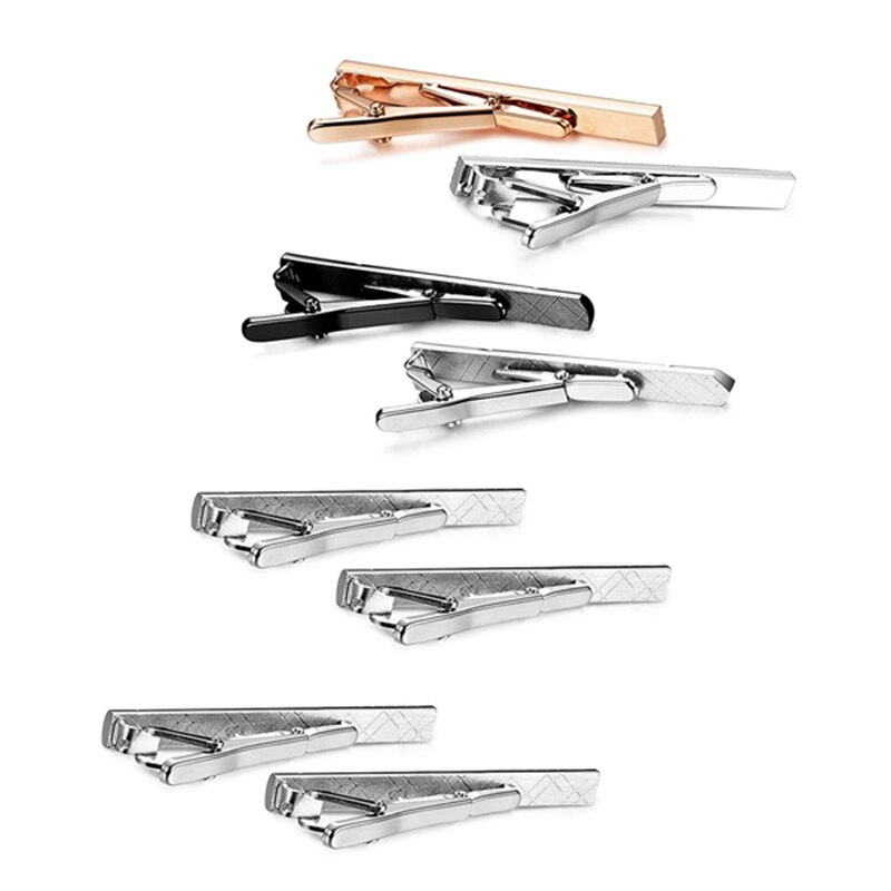 8 Pcs Tie Clips Set for Men Tie Bar Clip Set for Regular Ties Necktie Wedding Business Clips with Box, Color B: 8 Pcs + a tie cl