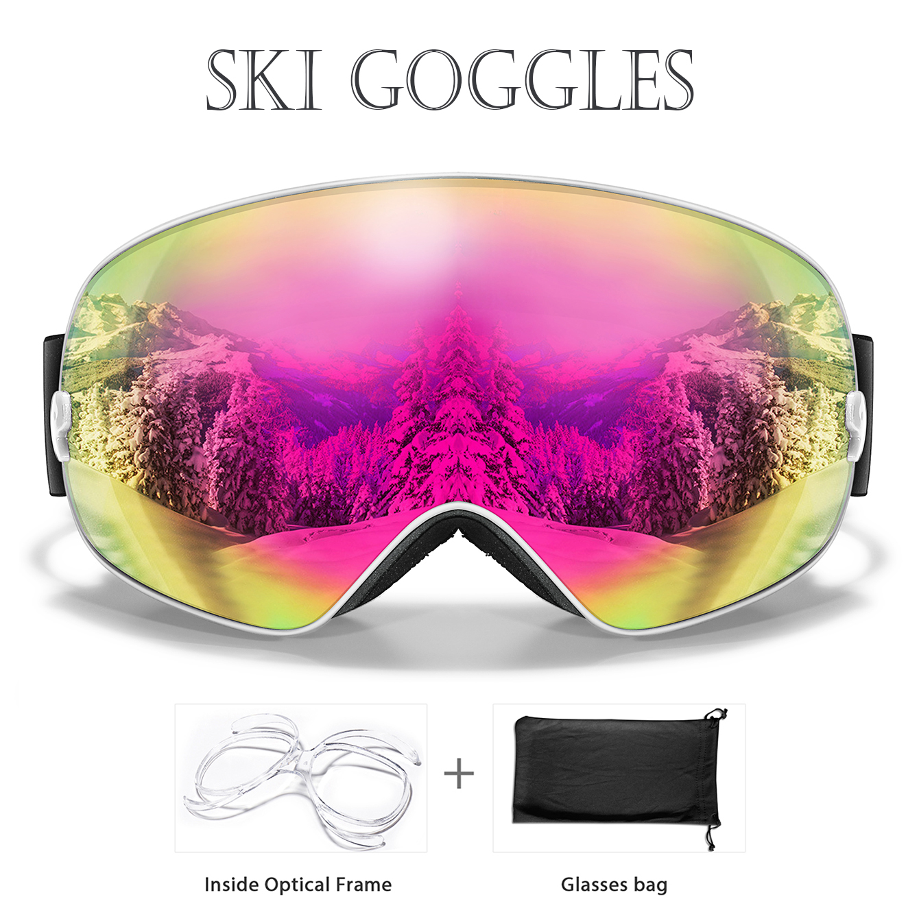 Winter Outdoor SKI Goggles Men And Women Teen, Free Optical Frame and Bag, UV400 Anti-Fog Snowboard Eyewear, Charistmas