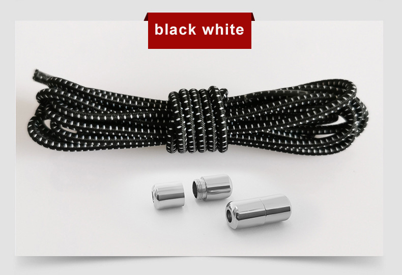 Elastic Shoelaces Round Locking No Tie Shoe Laces Quick Lazy Laces Rubber Sneakers Shoelace for Kids Adult Shoe Laces No Tie: black white dot