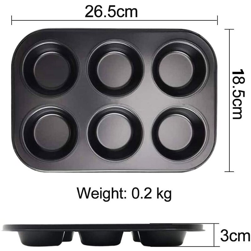 6 Cavity Non-Stick Cupcake Baking Tray Carbon Steel Muffin Tray Cake Mold Biscuits Muffin Pan Pastry Baking Tools DIY Bakeware