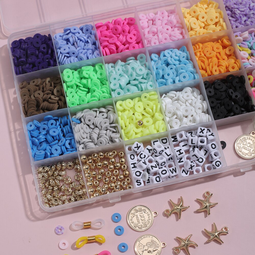 7MM Mehrfarbig Flache Runde Polymer Ton Abstandshalter Perlen Acryl Quadrat knapp Perlen Kasten für Schmuck Machen Brecelet Gläser Kette