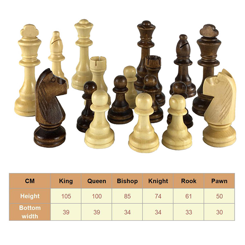 Juego de ajedrez de madera de 32 piezas, 54/65/80/92/105mm de altura, juego completo de ajedrez: King height 105mm