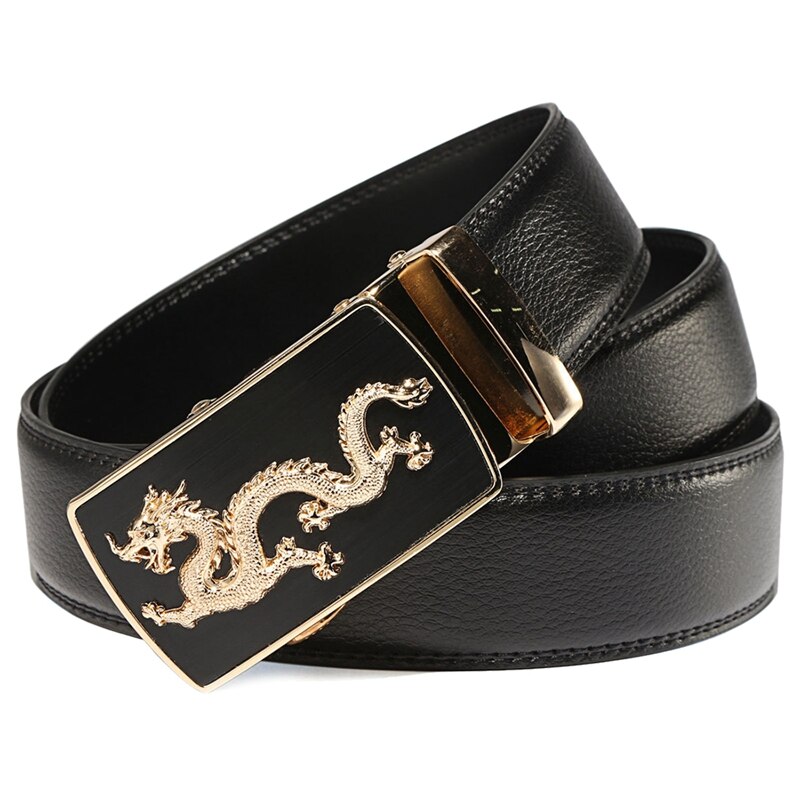 Men's Black Automatic Buckle Waistband Leather Belts Waist Strap