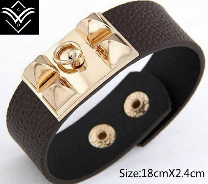 Moda de Metal rebite pulseira de couro