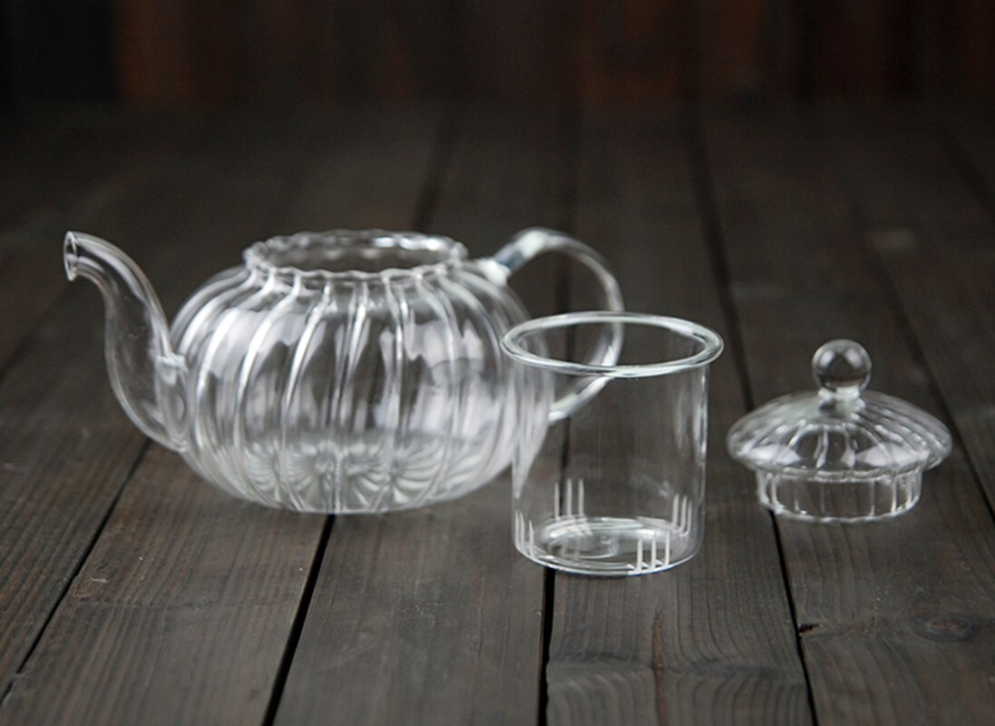 pumpkin shape flower teapot Glass Teapot with Infuser Tea Leaf Herbal Heat Resistant Glass Pot Flower TeaCup MJ1012