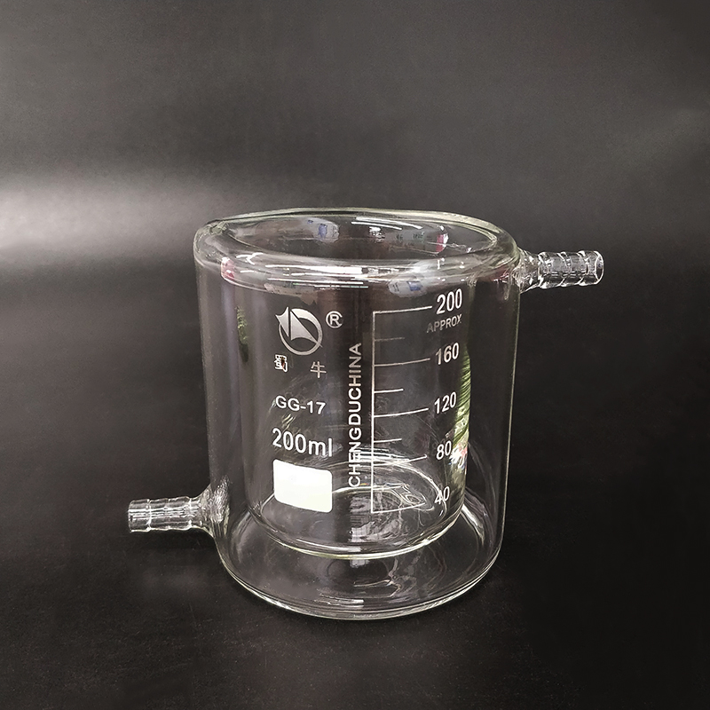 Vaso de doble cubierta, forma baja con marcas de garrapatas, 200ml, con graduaciones de doble capa trampa fría, botella de reacción fotocatalítica