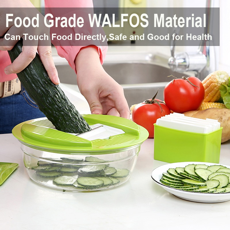 WALFOS Mandoline Groente Slicer Dicer Fruit Cutter Slicer Met 4 Verwisselbare Rvs Blades Aardappel Slicer Tool