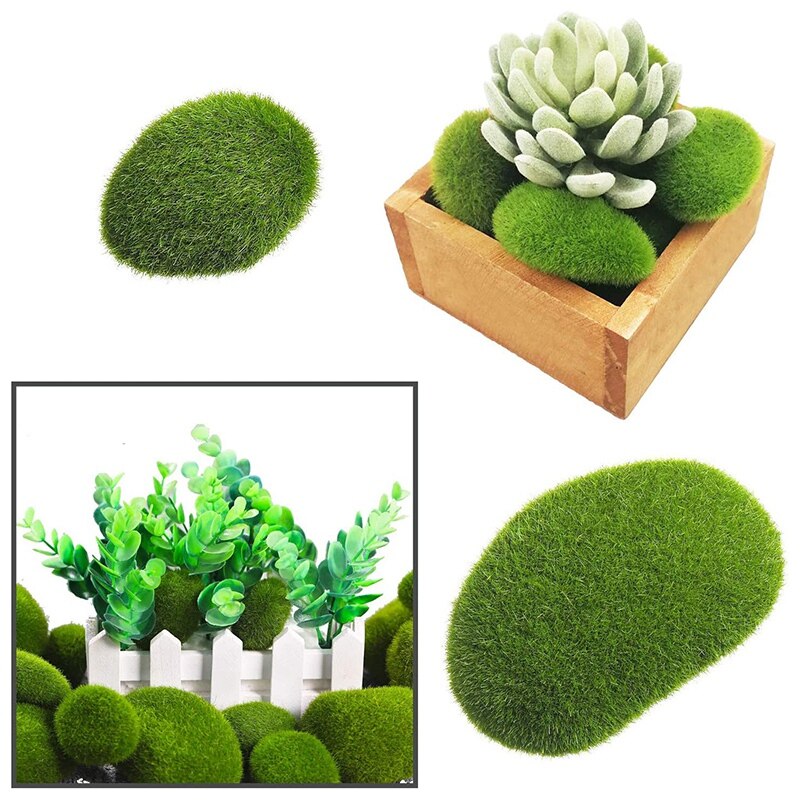 40 peças rochas de musgo artificial decorativo falso verde musgo coberto pedras (3 tamanho)