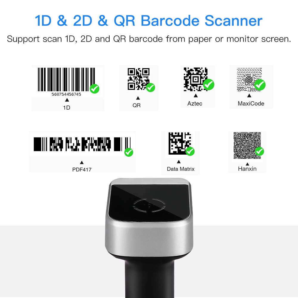 Eyoyo 2D Qr Draadloze Barcode Scanner Bt 4.1 Usb Draadloze Barcode Reader Voor PDF417 Data Matrix Upc Compatibel