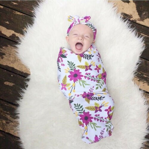 Miękka bawełna noworodka otrzymaniu koc kwiatowy dla niemowląt bawełna przewijać dziecko koc zawinąć śpiwór 2 szt 0-6 M